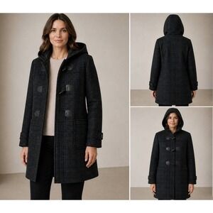 Cinzia Rocca Made Italy Wool Duffle Coat Hood Toggle Plaid Loro Piana 16